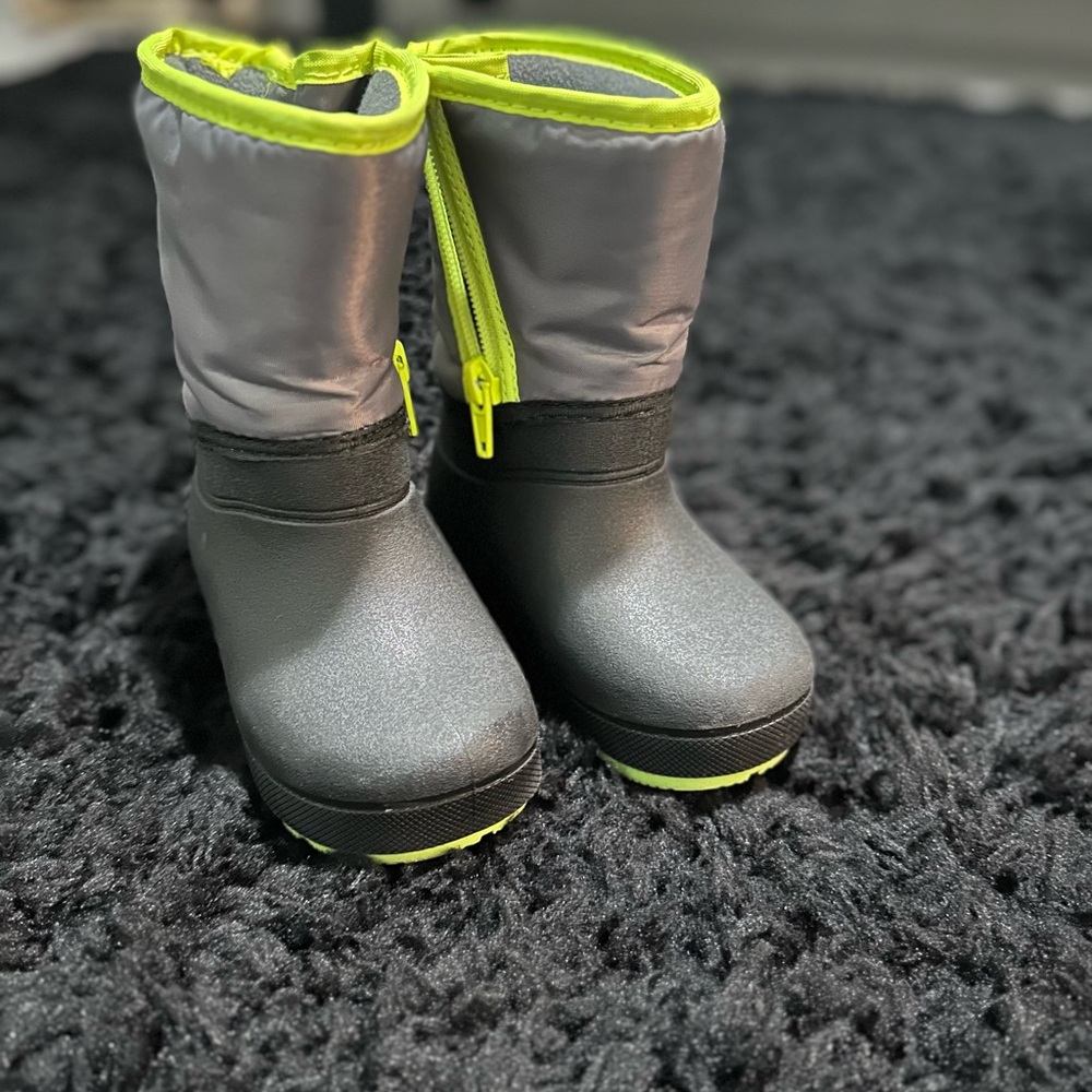Gray and Neon Green Winter Boots